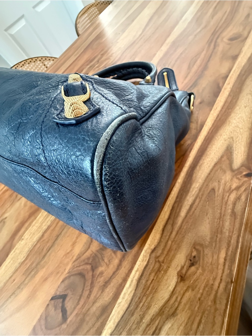 Balenciaga Navy Leather Tote Bag with Gold Hardware - Picture 9 of 16